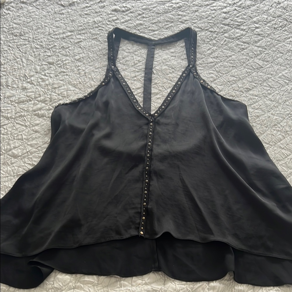 BCBGMaxAzria Black Embellished Backless Tank Top